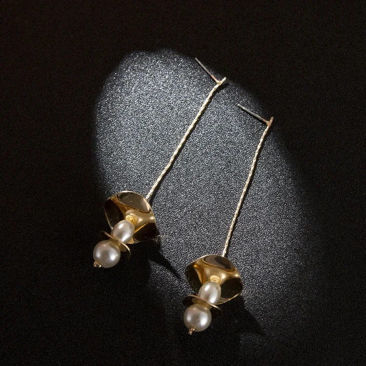 Korean Luxury Pearl Dangle Drop Earrings Statement Geometric Gold Metal Long Tassel for Women Jewelry Accesorios Mujer | Украшения и