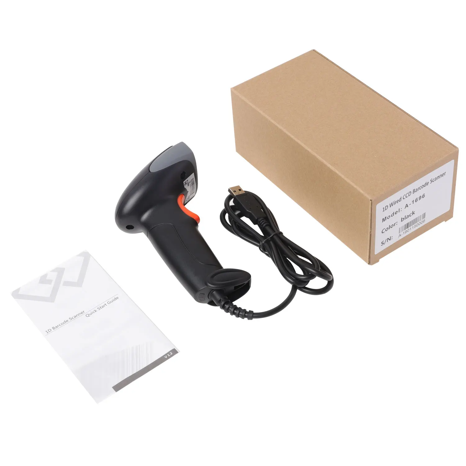 Wired 1D A-1696 Type Handheld Barcode Scanner CCD Product Label Reader Minimalism Black CODE Scanners Working For Screen Codes | Компьютеры