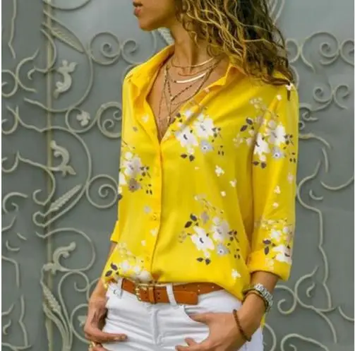 style6 Женские топы, блузки, осень, элегантная шифоновая блузка с длинным рукавом и v-образным вырезом, Женская рабочая одежда, рубашки размера плюс 5XL, блуза с отворотом - Цвет: style6