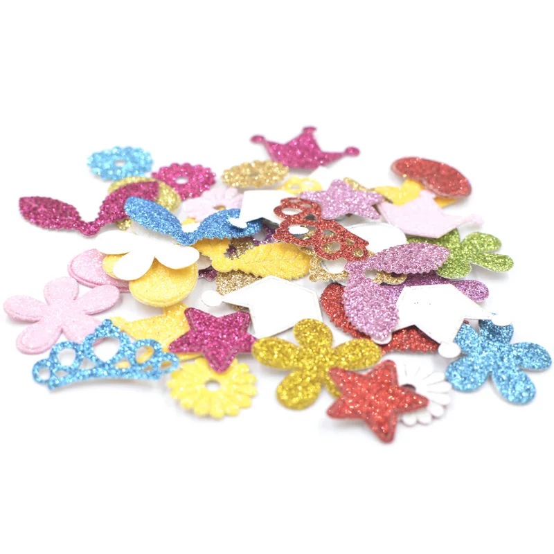 400 шт Смешанные блестки кожа ткань корона лист цветок бант звезда нашивки ручная