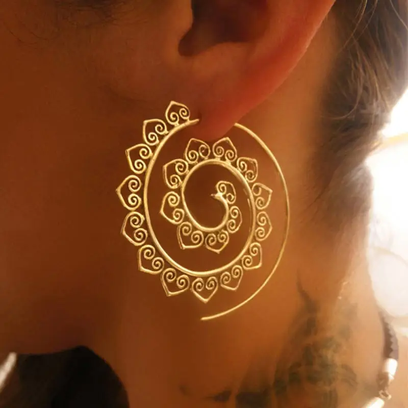 

BK Women Spiral Heart Drop Earrings Gold/Sliver Charm Unique Party Earrings Trendy Jewelry Female Vintage Dangle Earrings