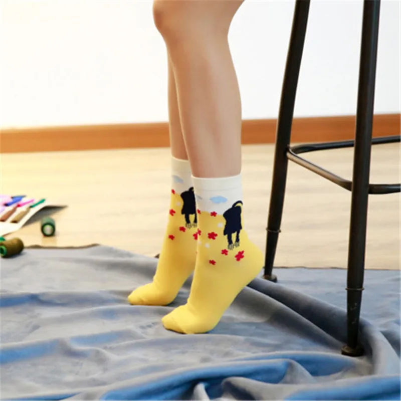 1 пара женские носки хлопок яркие цвета милый кот счастливый Тоторо дизайн мягкие