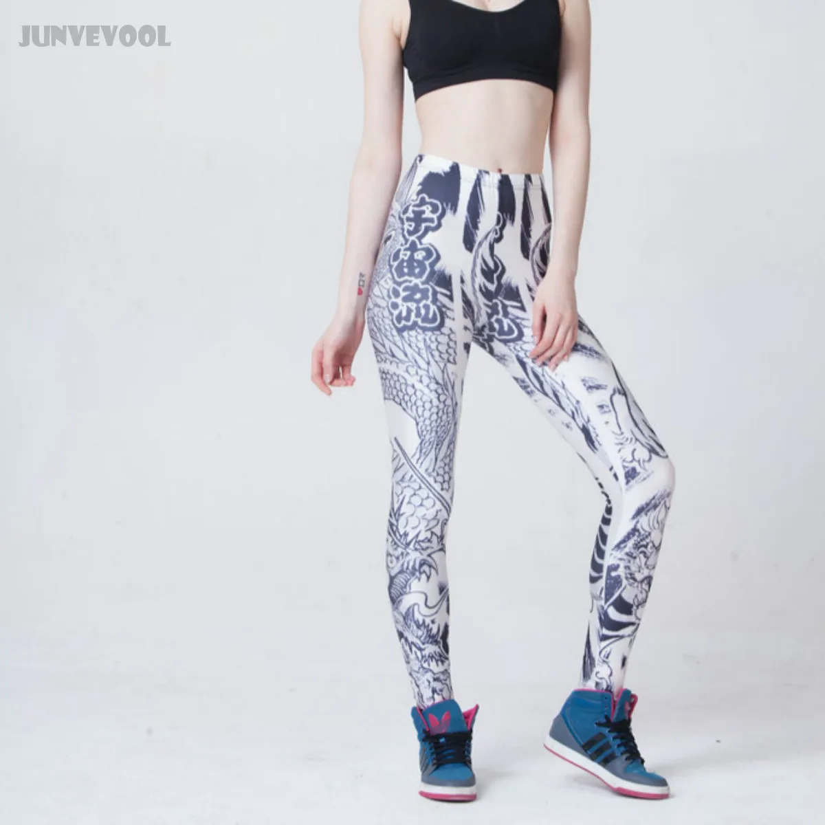 Обтягивающие штаны для женщин с рисунком тату белые брюки сексуальные