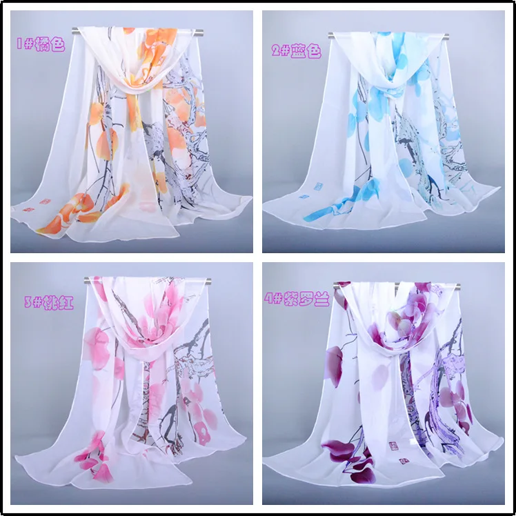 Женщины printe шарф/платки шифона шелка листьев длинная голова довольно цветок