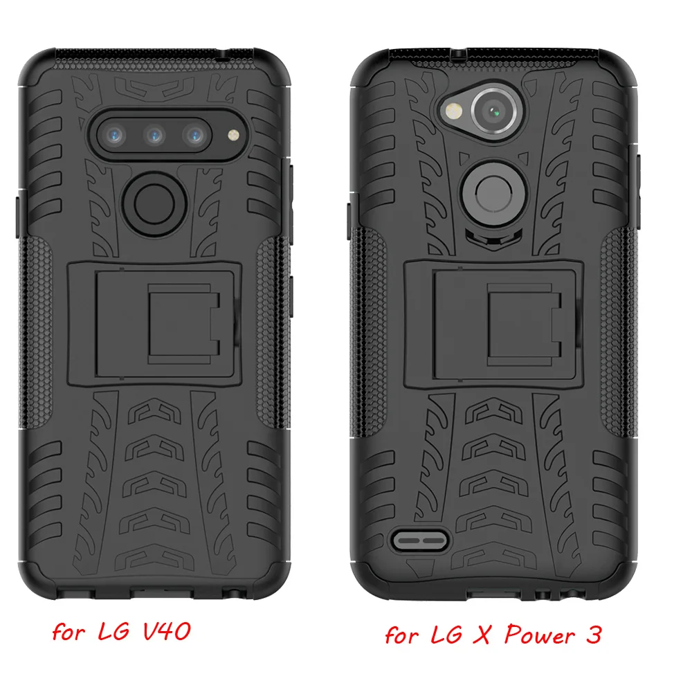 Shockproof Armor Phone Case Shell for LG V40 X Power 3 Anti Dust Bumper Cover Rugged Texture With Stand |