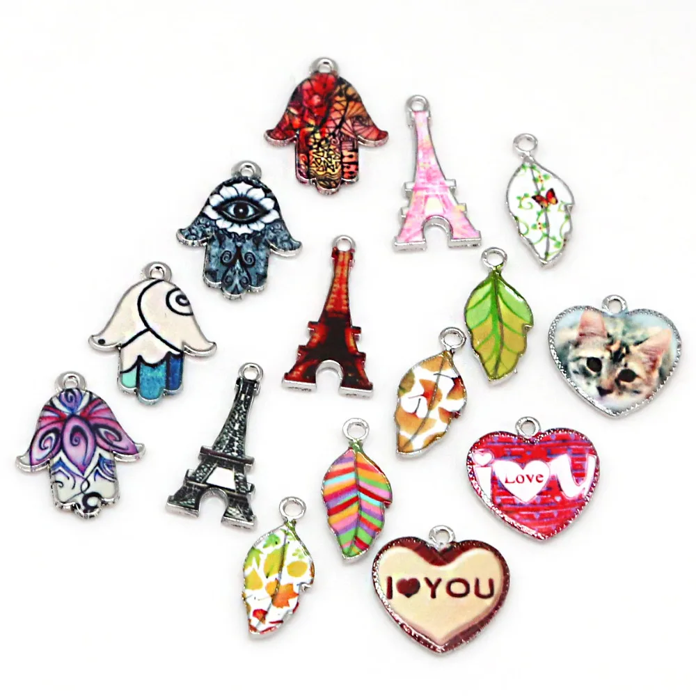 Оптовая продажа подвески с эмалью в стиле ретро виде листа башни сердца ручной