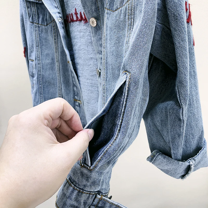 Spring Loose female jacket High Quality Embroidery Harajuku Hooded Jean Jacket Female BF Autumn Coat Denim jacket for women