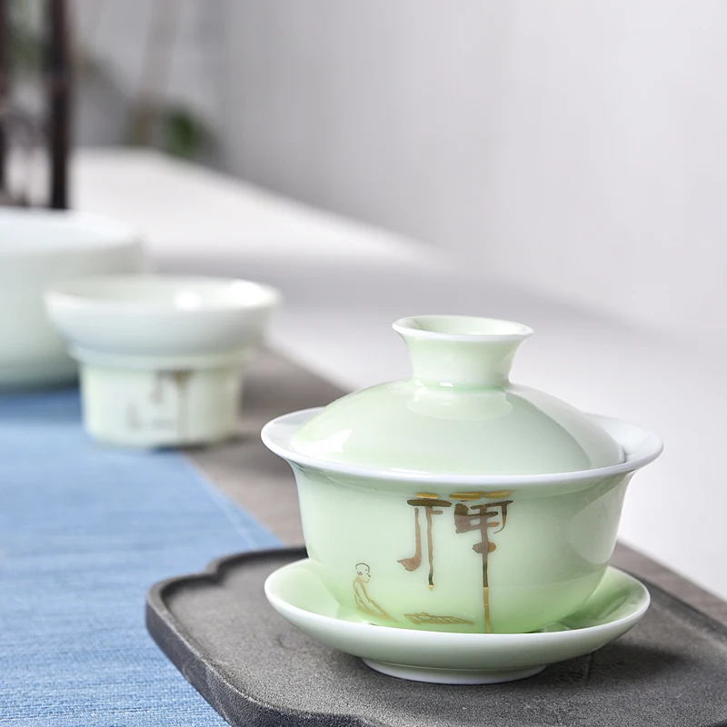 Чайная чашка Gaiwan чайная из белого фарфора высокого качества ручная роспись для
