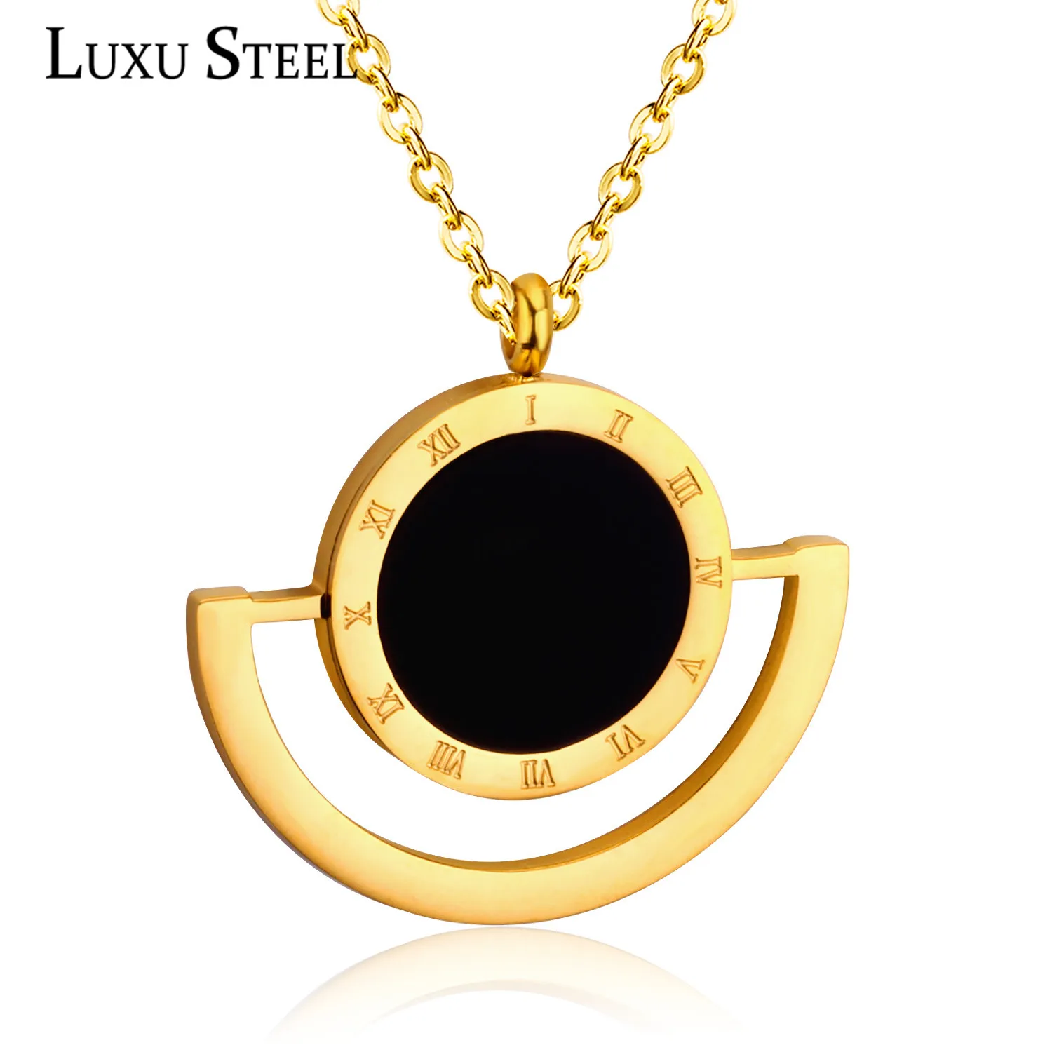 LUXUSTEEL Friend Jewelry 2022 Black Round Resin Roman Numeral Pendants Necklaces Gold Color Chains Necklace Christmas