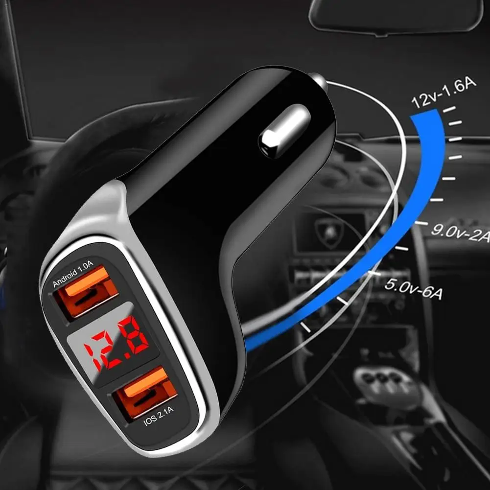 Автомобильное зарядное устройство 2 в 1 3 а с двумя USB портами и цифровым