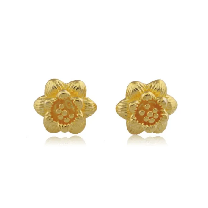 Stud Earrings Flower 24 Pure Gold Color for Women MxGxFam | Украшения и аксессуары