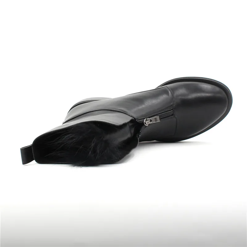 Женские ботильоны на молнии FUN VILLE черные ботинки плоской подошве с круглым