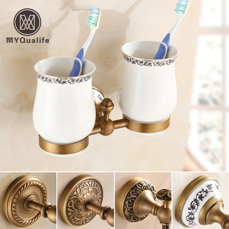 Современный европейский стиль античная латунная зубная щетка стакан и