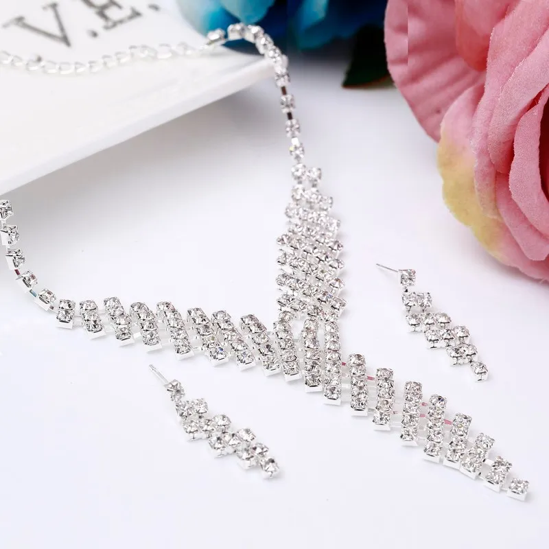MINHIN австрийский кристалл свадебные комплекты украшений для женщин Bijoux аксессуары для бракосочетания сверкающие посеребренные кулон ожерелье наборы