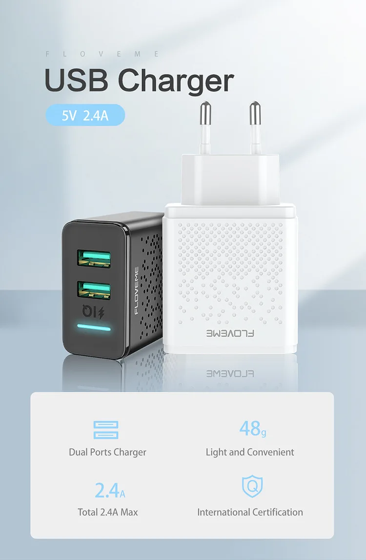 FLOVEME двойной USB мобильный телефон зарядное устройство 5 В 2.4A Быстрая зарядка настенное зарядное устройство адаптер ЕС вилка Мобильный телефон для iphone samsung huawei