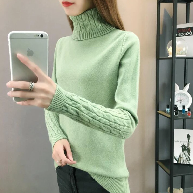 

2019 Women Knitting Sweater Autumn Winter Solid color Leisure loose Turtleneck Long sleeve Pullover Sweater cc72