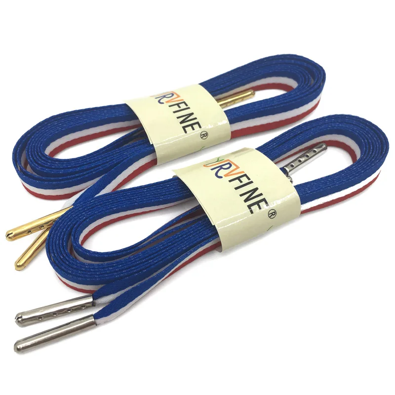 07 Red White Blue YJRVFINE/2 пары, тонкие плоские 2/5 дюйма широкие шнурки с металлическими наконечниками, красные, белые цветные шнурки для парусиновой обуви, цветные шнурки для обуви - Цвет: 07 Red White Blue