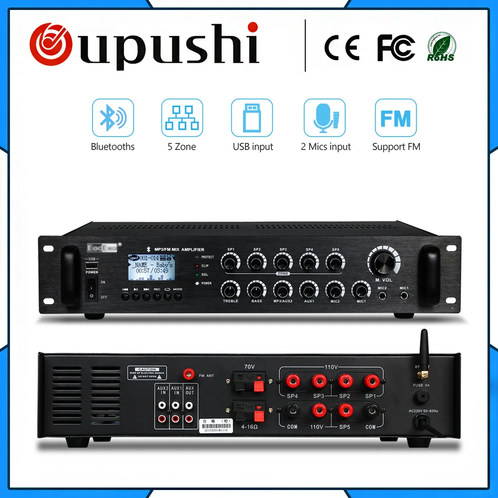 OUPUSHI HT 1.2AT 5 Zone 120W Pa система Bluetooth FM 2 Mic вход Черный Цвет USB/SD карта смешанный