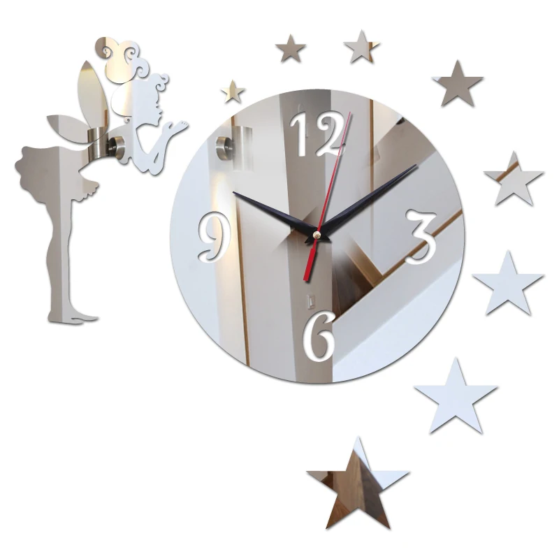 Модные Акриловые кварцевые настенные часы reloj de pared Новинка большой ангел зеркало