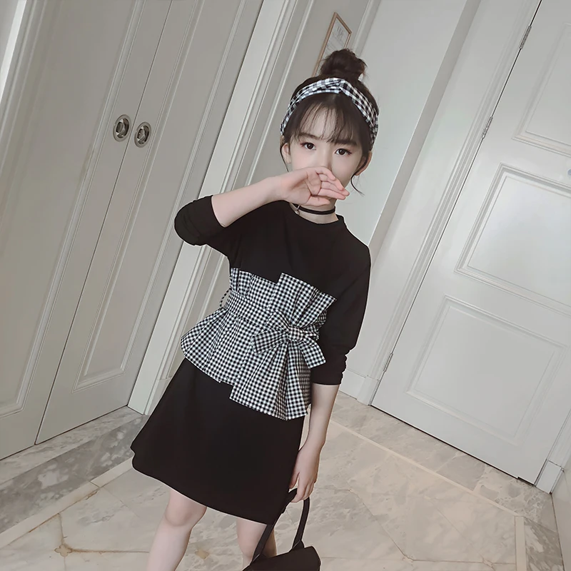 

Little Girls Plaid Dress 2019 Autumn New Grid Dress for Children Girls Dresses Fall Kids Girls Clothing Black Dress 10 12 Years