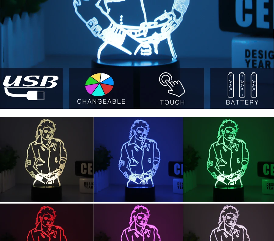 MJ Майкл Джексон знак 3D иллюзия светильник s настольная лампа 7 цветов Изменение Акриловые USB led Детская комната Декор ночной Светильник