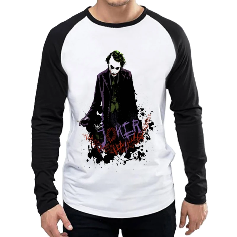Joker, футболка, белая, мужская, длинный рукав,, Джокер, футболка, Топы, футболка, полный рукав, фильм, Страшный Джокер, футболка