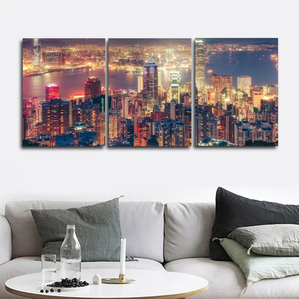 

Modern City Night Scenery Canvas Painting 3 Pcs Landscape Posters And Prints Wall Art Decor Pictures For Living Room Decoration