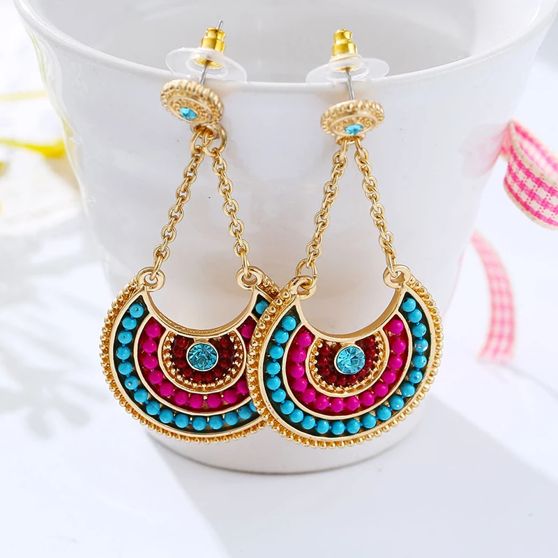 Богемные длинные висячие серьги из полимерных бусин с кристаллами женские
