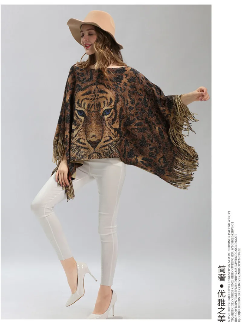 Новинка, женский теплый шарф с принтом головы тигра, серебряная проволочная шаль, кашемировое пончо, плащ, женские осенние зимние теплые накидки, пальто