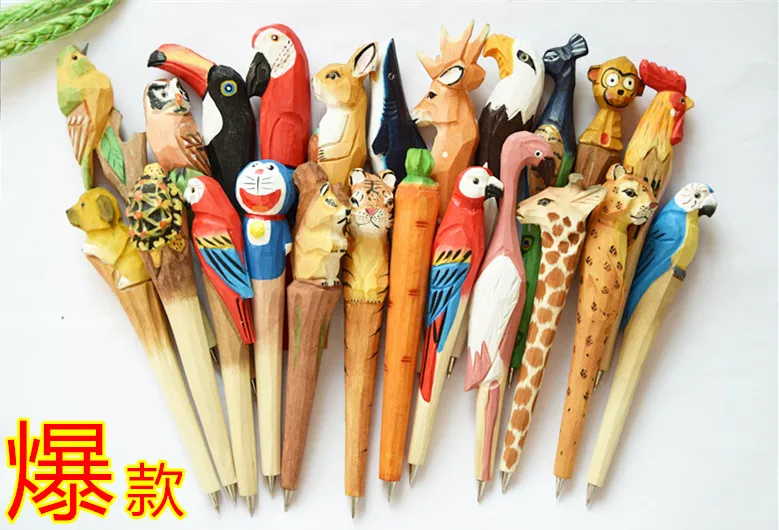 10 шт./лот деревянная ручка с животными Классическая Ручка ручной работы