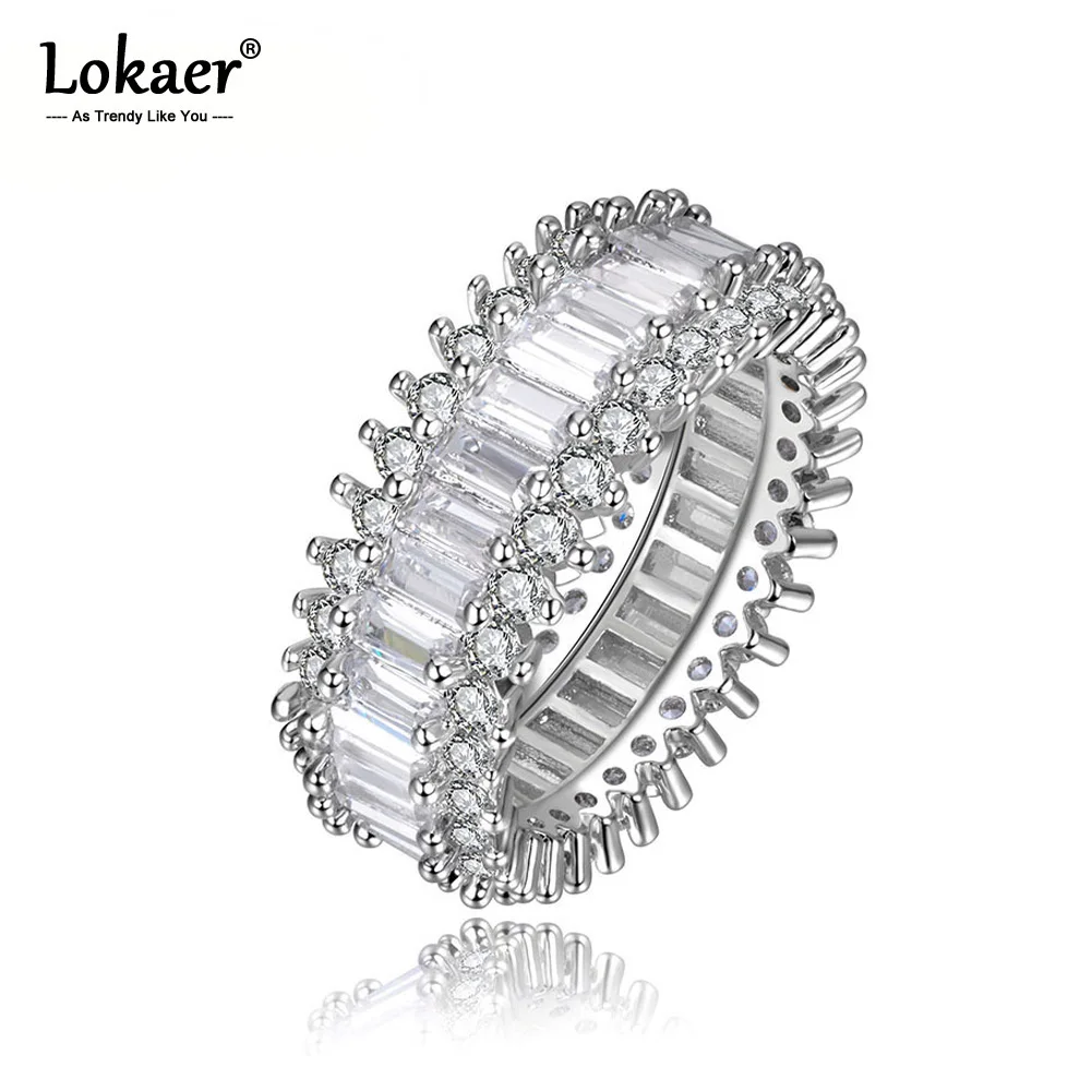 Lokaer Роскошные обручальные кольца с кубическим цирконием для женщин, Серебряные стразы, обручальное кольцо, ювелирные изделия LR17189