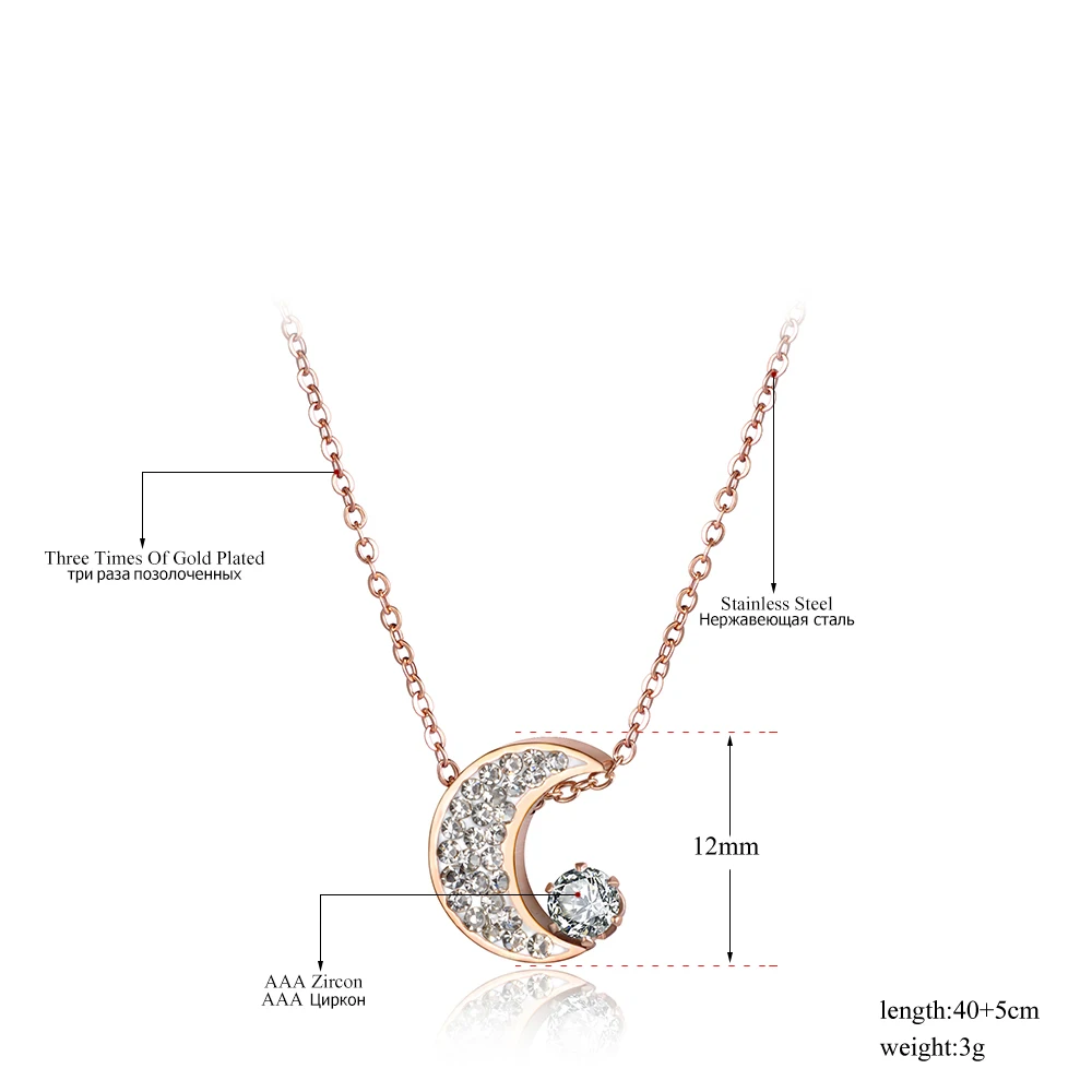 JeeMango Fashion Cubic Zirconia Moon Chokers Necklaces For Women Rhinestone Rose Gold Stainless Steel Pendant Jewelry N18036 | Украшения и