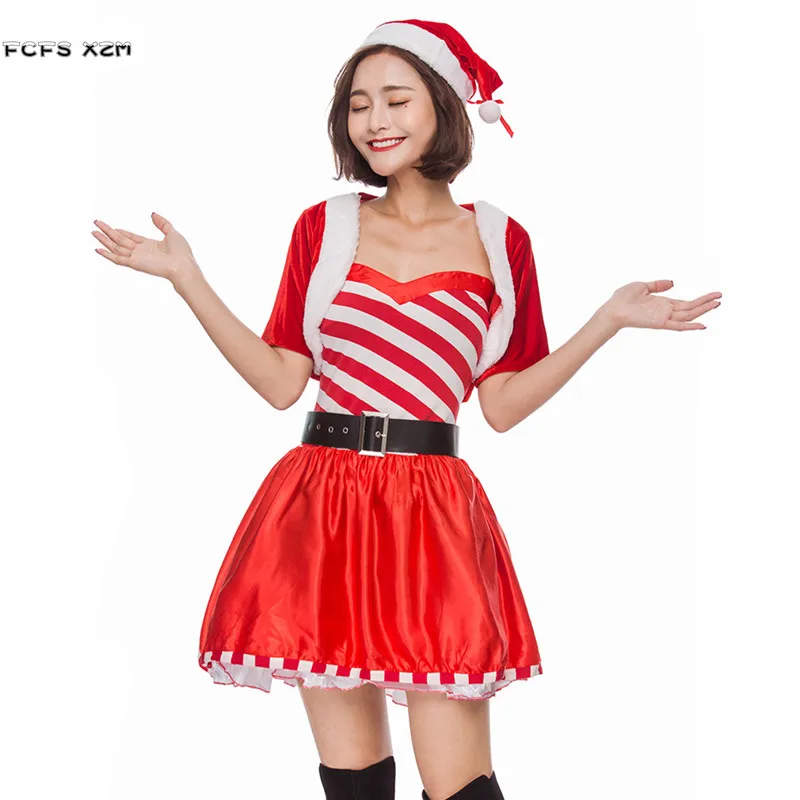 Female Winter pajamas Sweet stripe Red Women Christmas party Costume Cosplay Carnival Purim Masquerade Nightclub Bar dress |