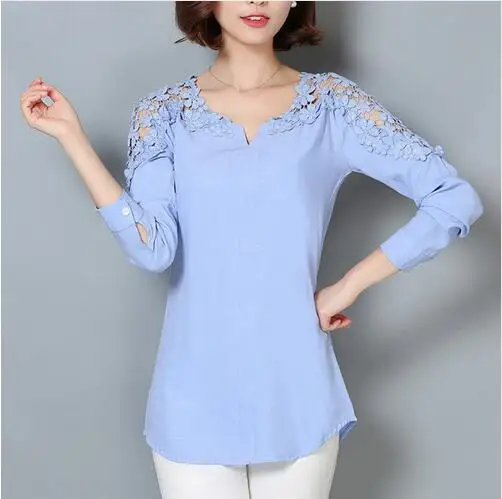

Lace Sleeve Blouse Shirt Women V-Neck Floral Lace Sexy Casual Linen Shirts Plus Size Lady Shirt Camisas Femininas