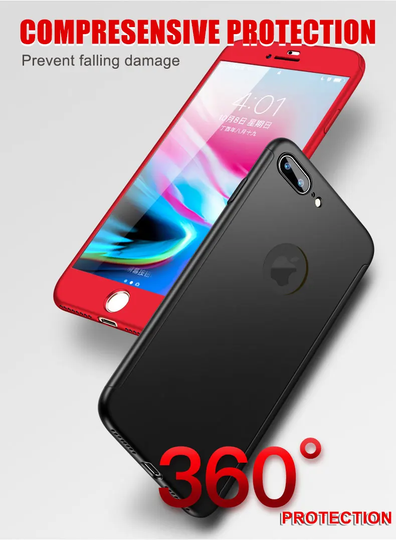 FHVUMX 360 Полный чехол для телефона для iPhone X 8 6 6 S 7 PC защитный чехол для iPhone 7 8 Plus 6s 6 S Plus чехол со стеклом