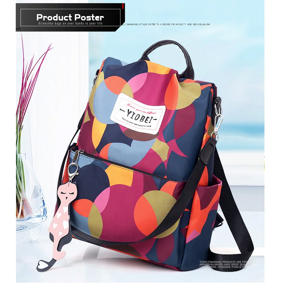 Красочные Оксфорд рюкзак для женщин Multifuction Рюкзак Повседневная Противоугонная