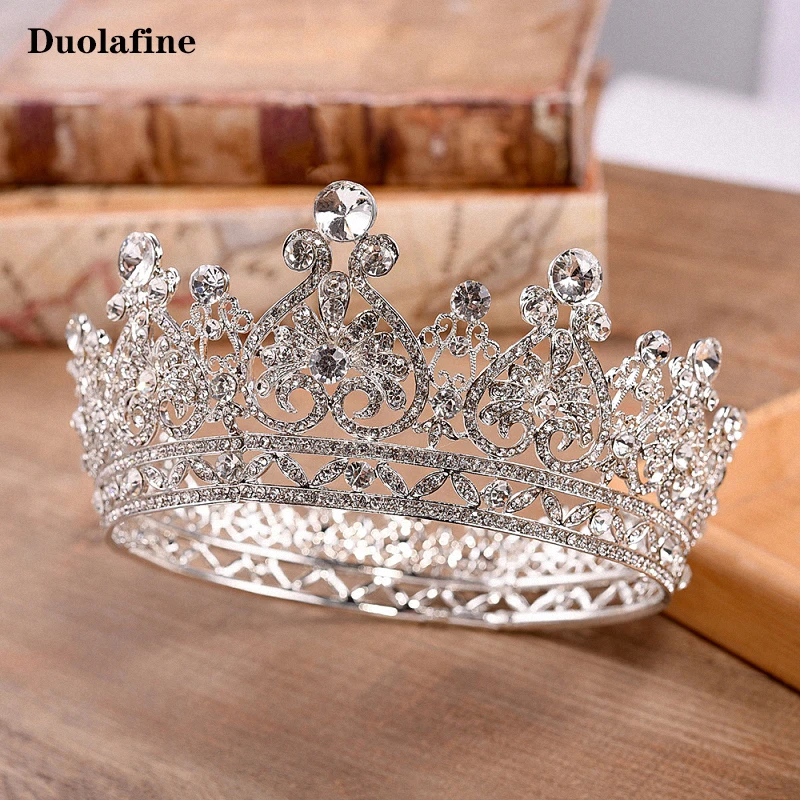 Серебряная коронка полная круглая со стразами большая для невесты принцессы