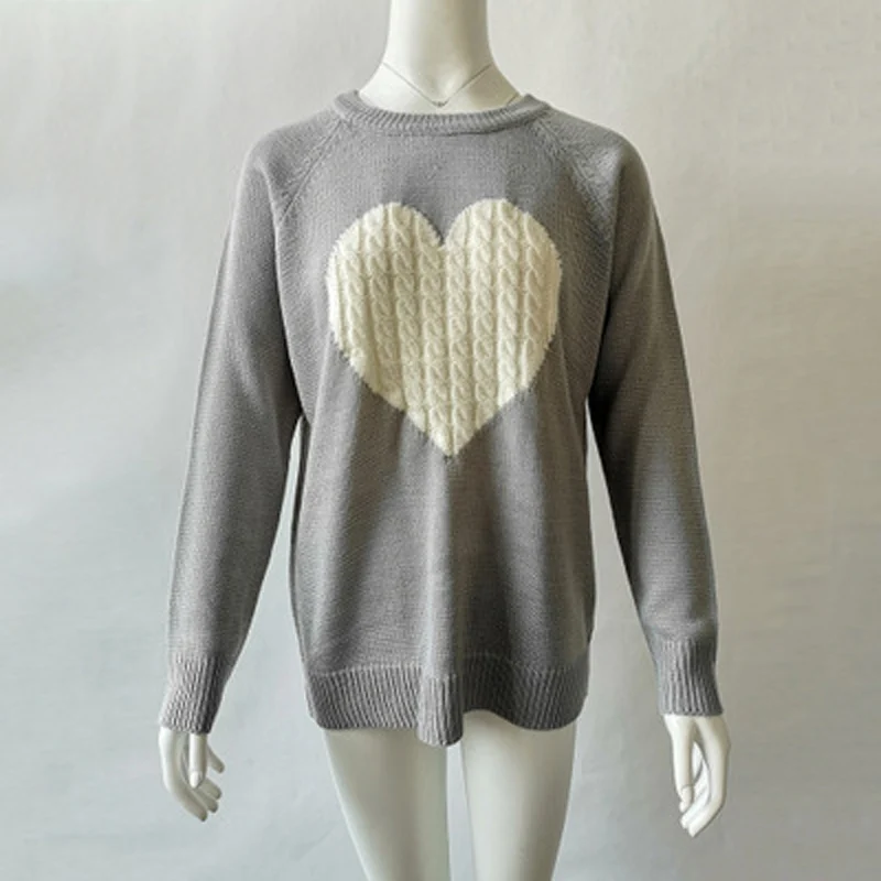 Fashion streetwear Autumn and Winter oversized sweater long sleeve Peach heart knitted O-Neck women sweaters pullovers | Женская одежда