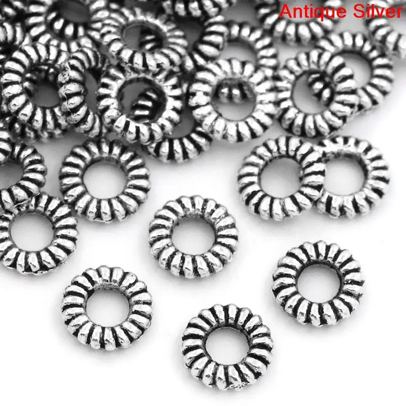 

DoreenBeads New Zinc metal alloy Closed Soldered Jump Rings Jewelry Round Silver Color Stripe Pattern 5.0mm( 2/8") Dia, 95 PCs