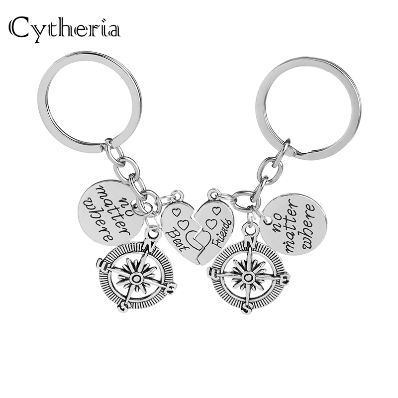 

no matter where best friend forever key chains set Splice heart keychains set key ring car key holder Gift for bestfriend 2