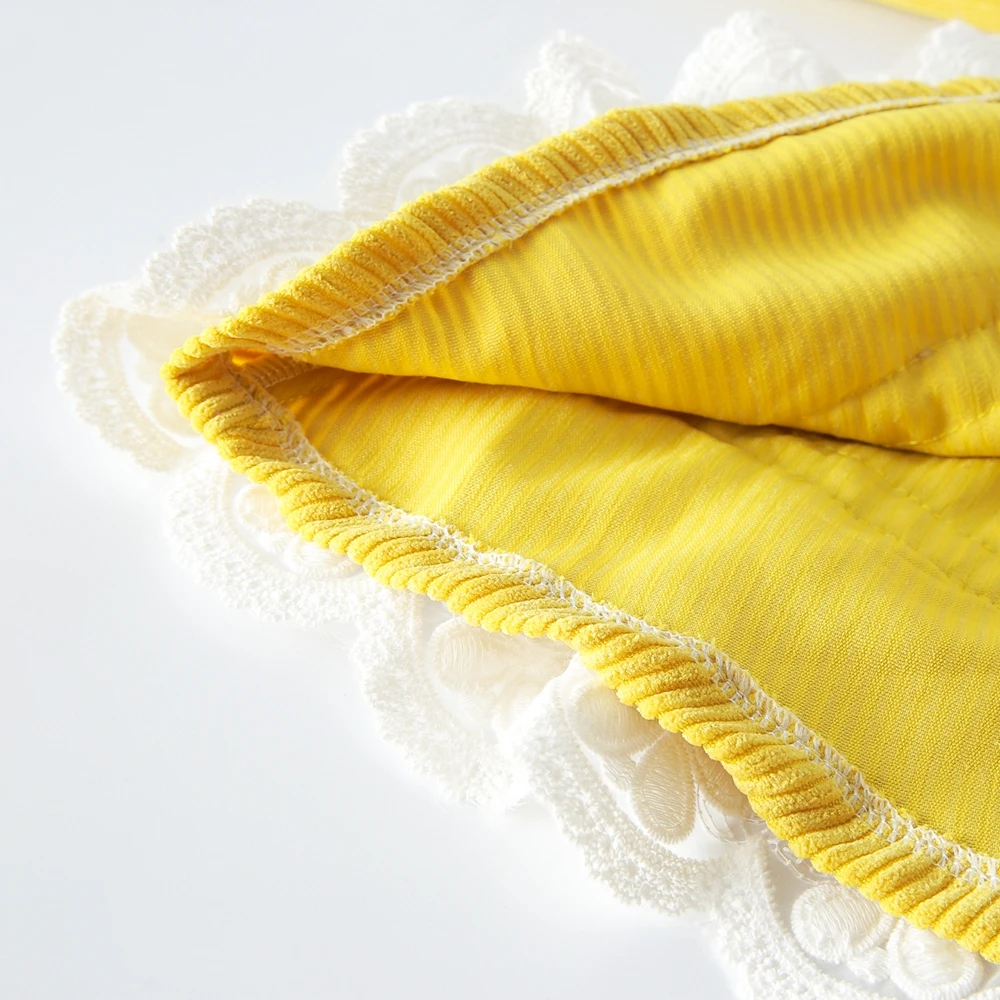 MyLittleOne 2019 Fall Kids Frock Designs Sweet Yellow Lace Corduroy Baby Girl dress | Детская одежда и обувь