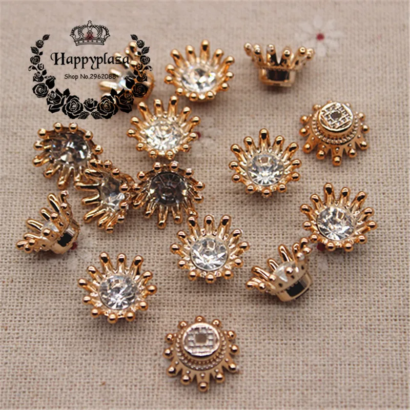 50 шт. 15 мм золотые хрустальные стразы с цветами/жемчужные пластиковые пуговицы