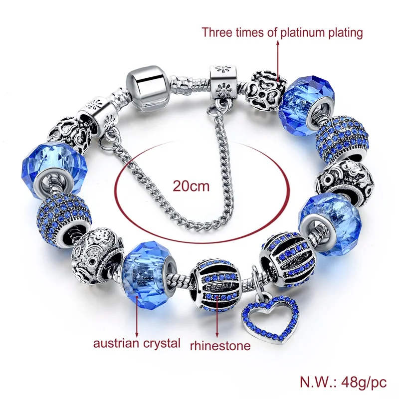 Браслеты Szelam с подвесками сделай сам в виде сердца кристаллами и синими