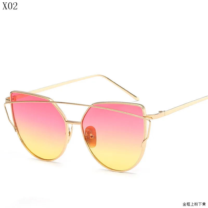 New Cat Eye Sunglasses Women Brand Designer Fashion Twin-Beams Rose Gold Mirror Cateye Sun Glasses For Female - Цвет линз: 2