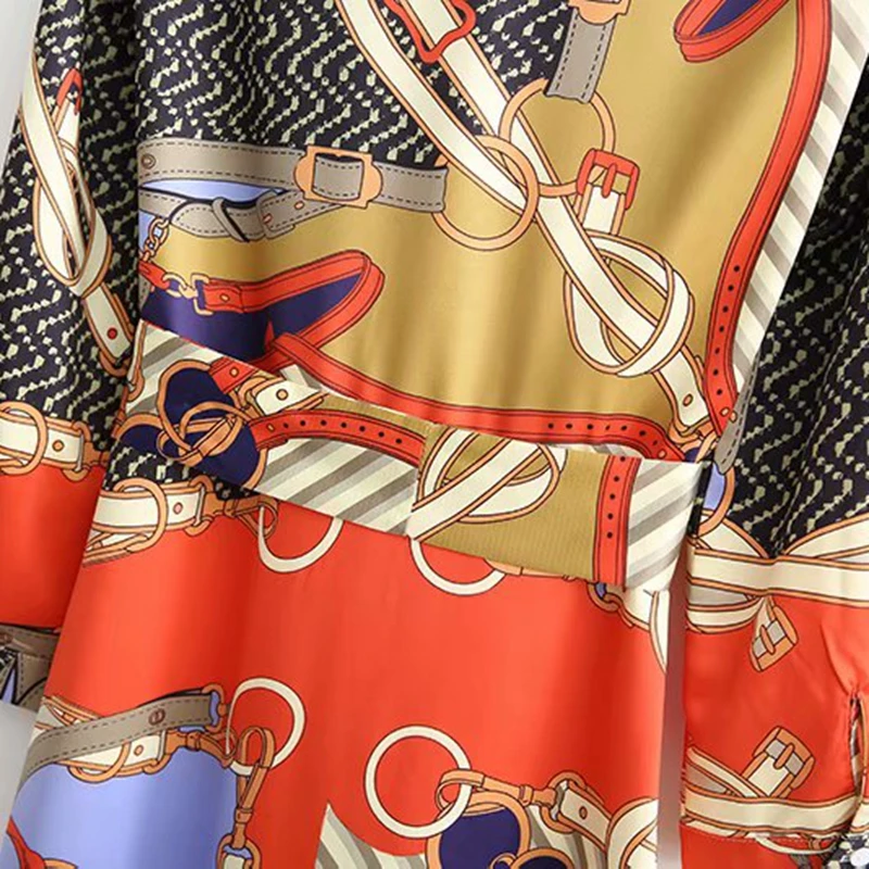 Для женщин элегантное платье из кусков с рисунком длинное галстук бабочка поясом