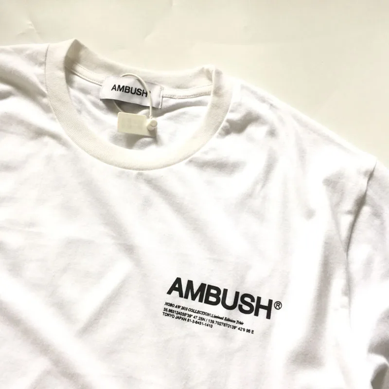 AMBUSH футболки коричневый черный белый топ футболки для мужчин и женщин 1:1 высокое качество хлопок Повседневная футболка AMBUSH футболка