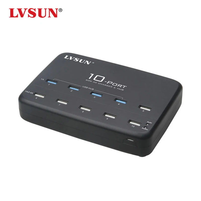 

LVSUN 60 Вт 12 а 10 портов настольное зарядное устройство с USB-концентратором для iPad iPhone 6 S 5S 5C Samsung Galaxy S6 S4 Tablet адаптер питания переменного тока