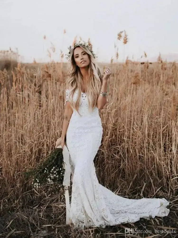 Robe De Mariage новый летний Boho кружево Свадебные платья 2019 страна с открытыми плечами