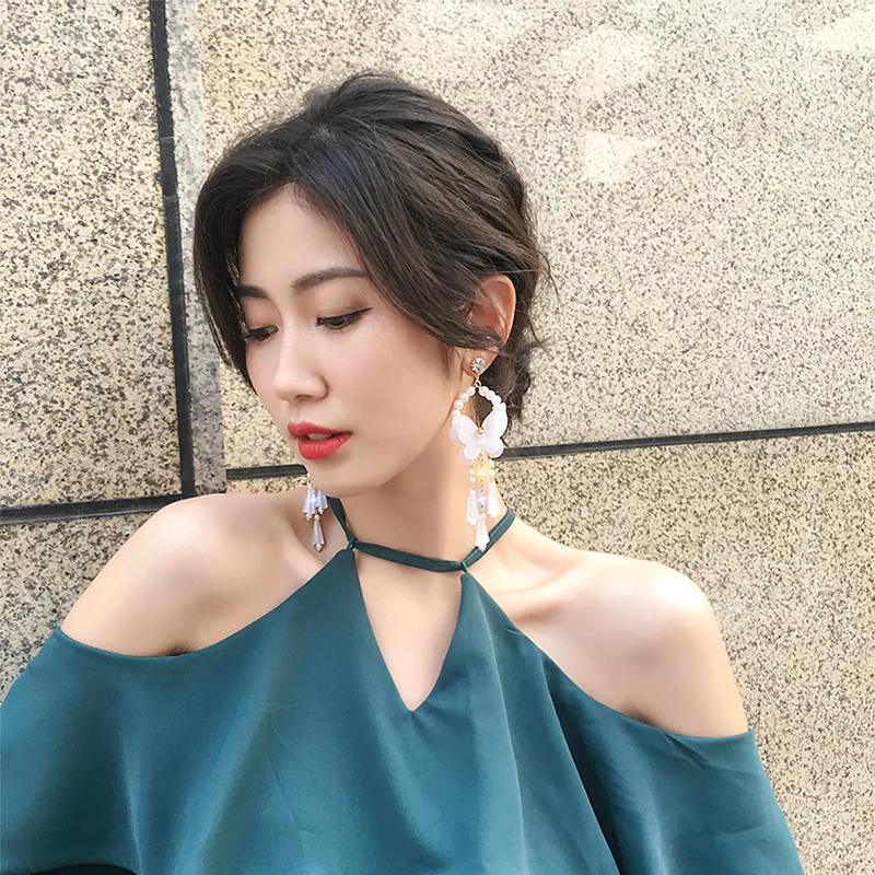 Женские Романтические серьги подвески с бабочкой элегантные длинные