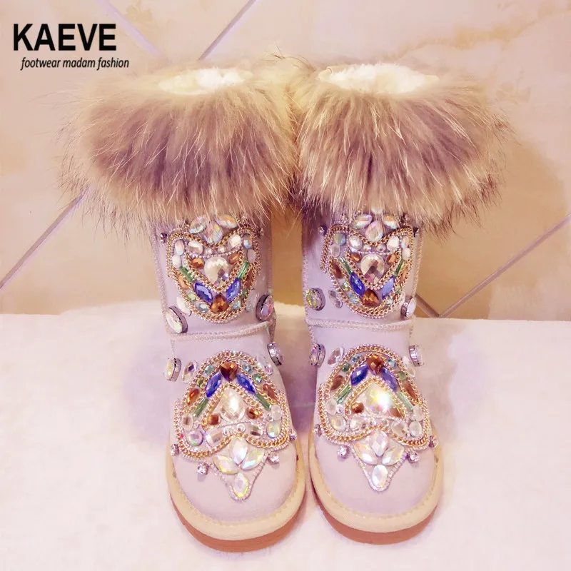 

Hot Sale Pink Fur Keep Warm Cotton Botte Plate Winter Stivali Martens Snow Brand Diamond Fashion Italy Boots Women Real Pics